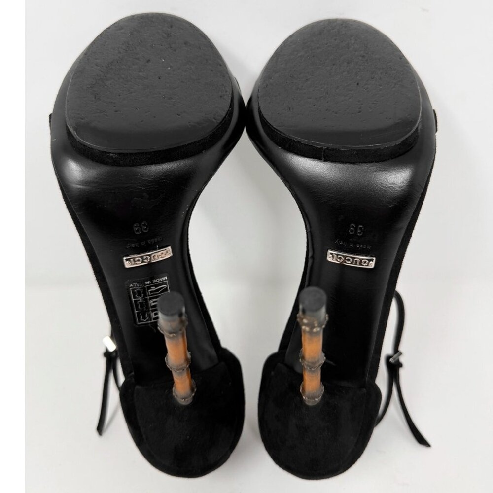 Gucci Black‎ Suede Bamboo Heel Sandals Ankle Strap Heels 39 - Picture 8 of 9